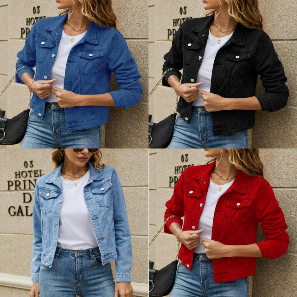 Джинсовая куртка для женщин с карманами и отложным воротником Streetwear Лето