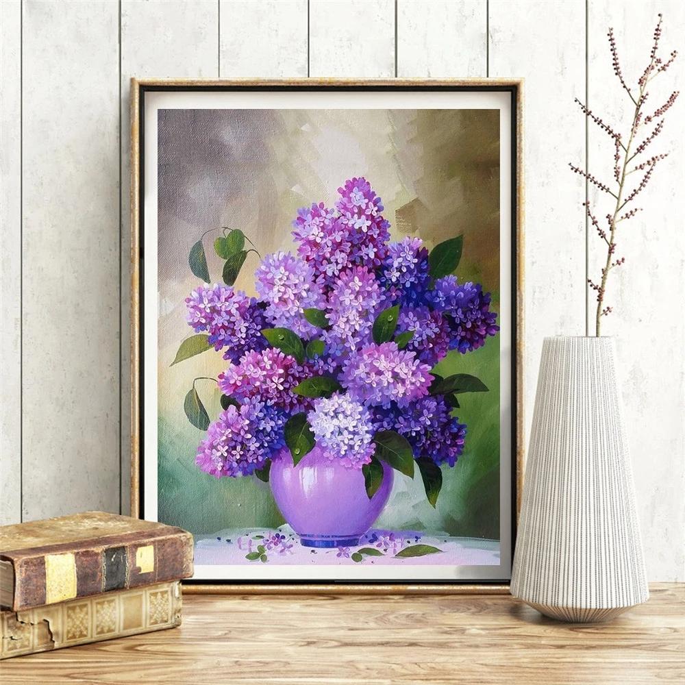 HUACAN 5D DIY Diamond Painting Lilac Kit Full Drill Art Rhinestone Diamond Embroidery Flower Mosaic Needlework Home Decoration