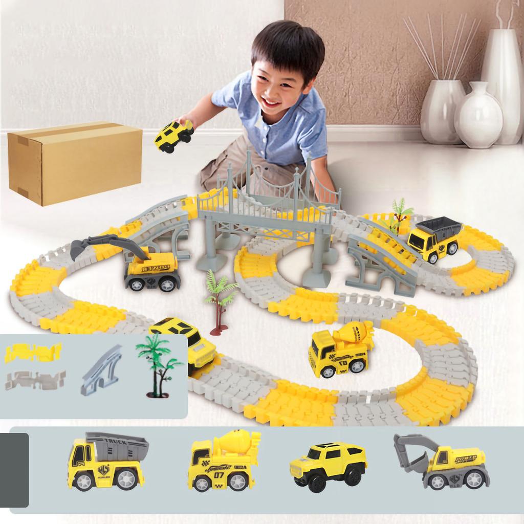 Construction Race Tracks for Kids Flexible Electric Track Toy Car Set DIY Assembly Gift ETC460