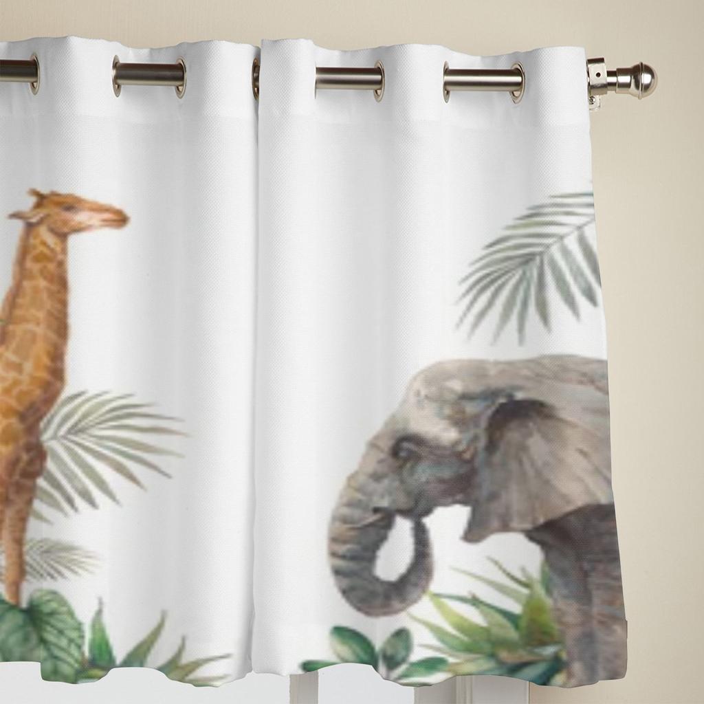 Jungle Animal Elephant And Giraffe Window Curtains For Living Room Kitchen Modern Curtains Home Decor Blinds Drapes