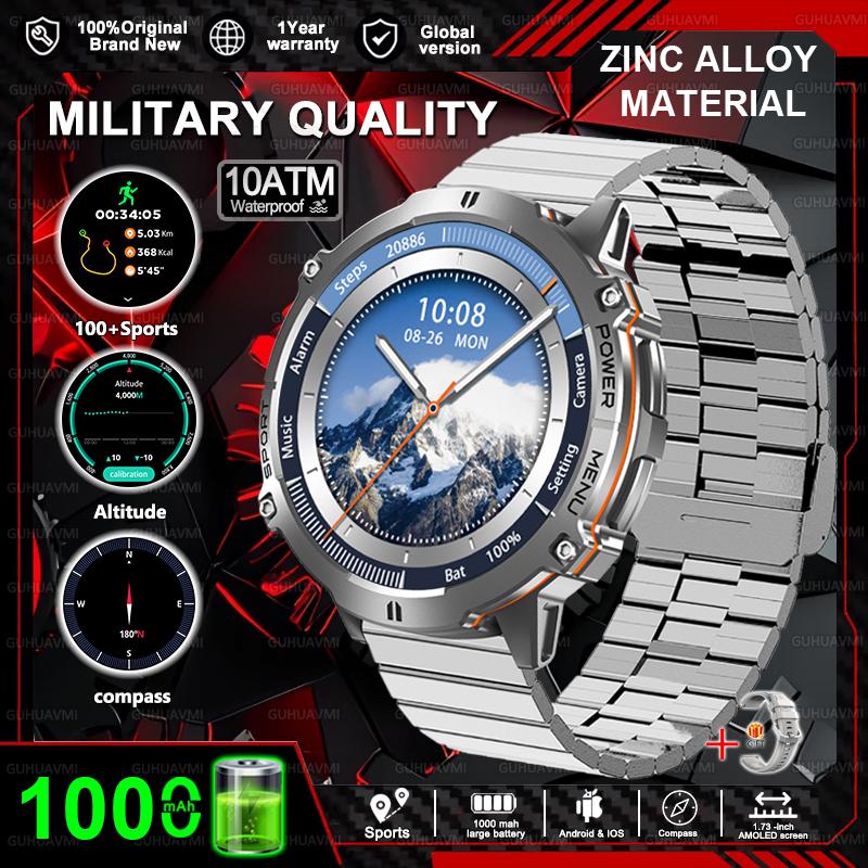 Новые Военные Умные Часы 1000 мАч HD AMOLED Экран GPS-трек 10ATM Водонепроницаемые Компас BT-звонок Спортивные Умные Часы Мужские