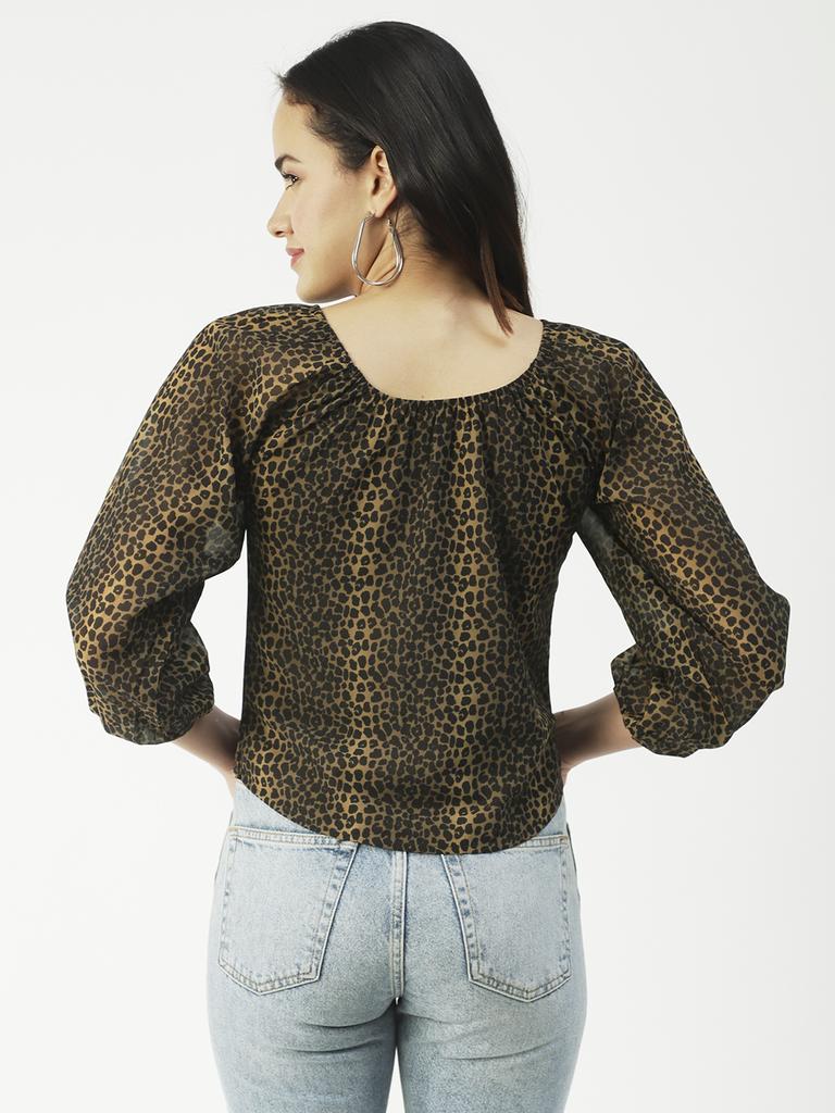 Moomaya Принтованный топ с круглым вырезом, прозрачный топ с длинным рукавом для женщин