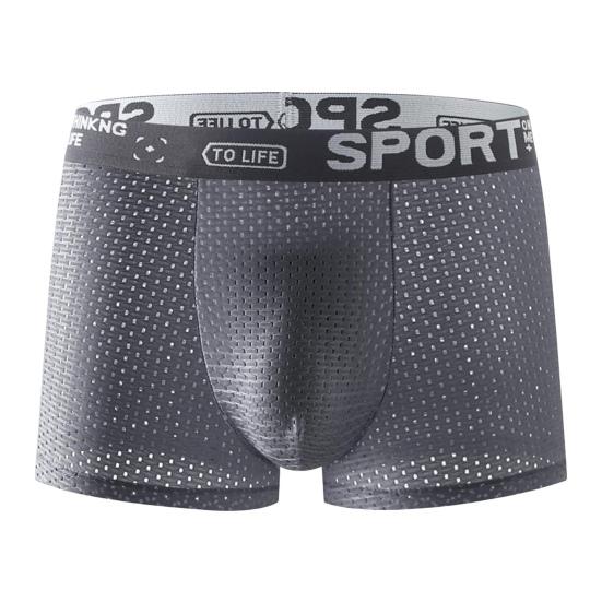 Men Boxer Briefs Mid-rise Elastic Waistband Shorts Underwear Solid Color Letter Print Breathable Mesh U-Convex Panties