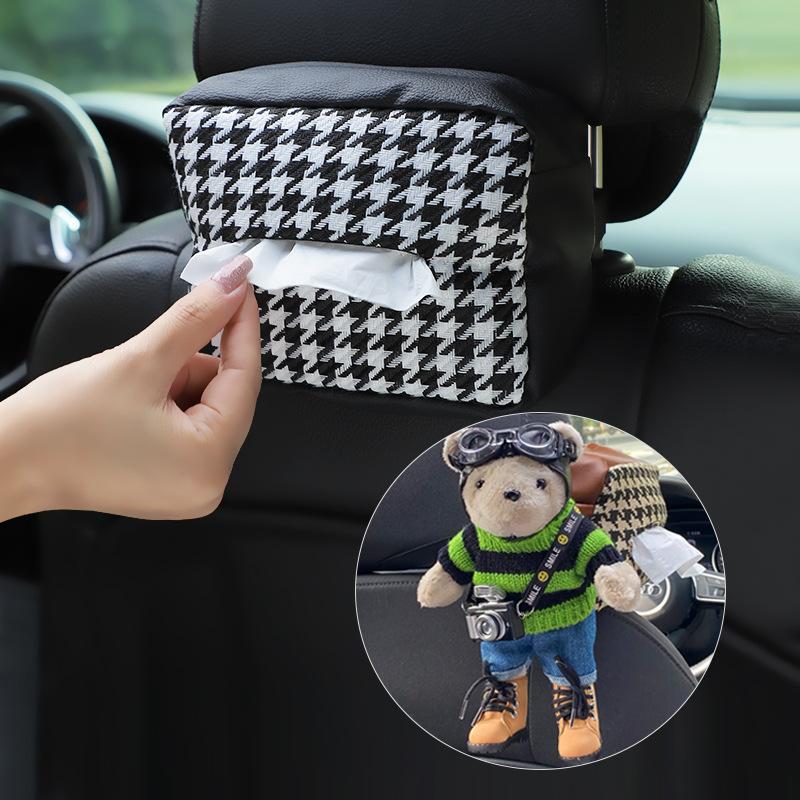 Houndstooth Knitted Leather Hanging Multifunctional Car Home Tissue Box