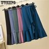 Дизайнерская универсальная юбка «рыбий хвост», однотонная элегантная шифоновая женская юбка в Корейском стиле до колена, летние с рюшами