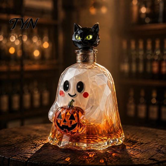 Borosilicate Glass Wine Bottle Halloween Ghost Whiskey Decanter, Pumpkin And Cat Stopper Decor, High Tabletop Ornaments Creative Drinkware for
