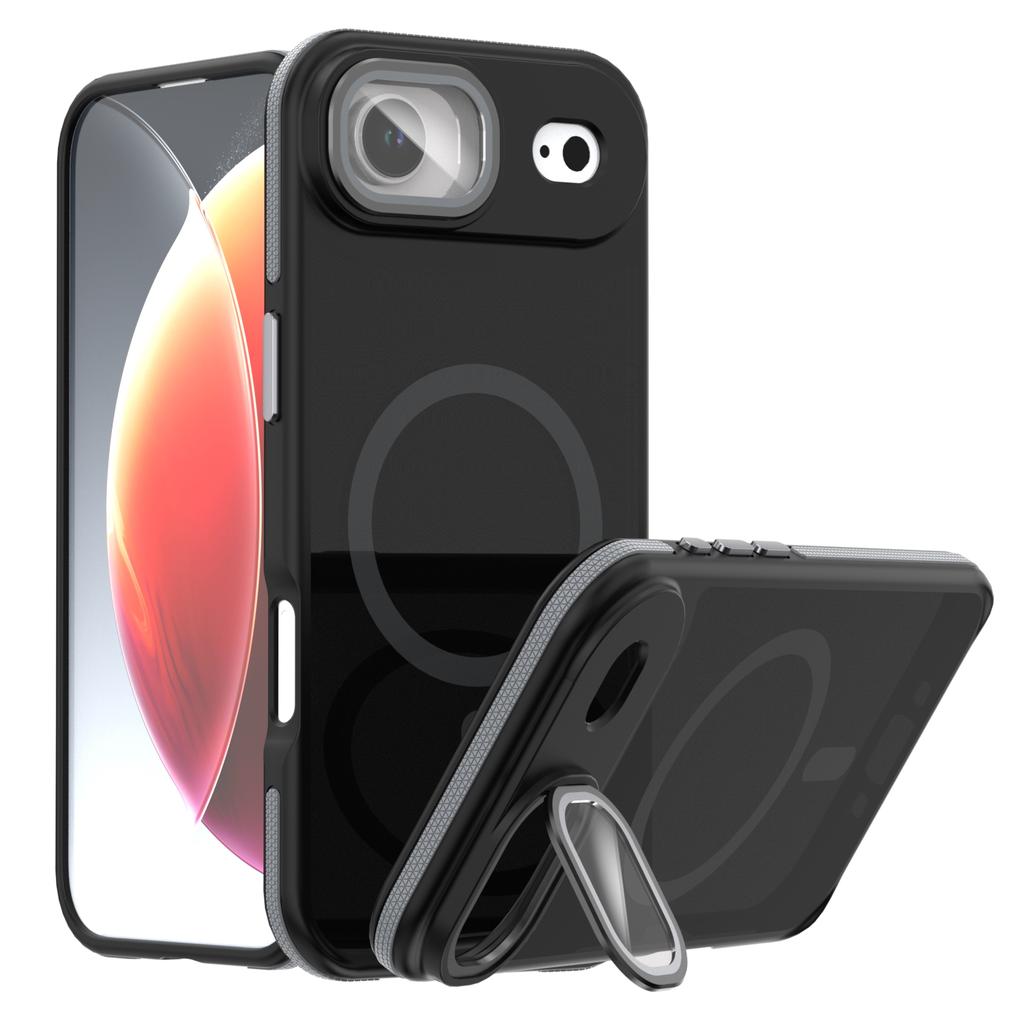 For iPhone Air Magnetic Case Skin-Touch TPU Acrylic Phone Back Cover with Lens Protector Kickstand