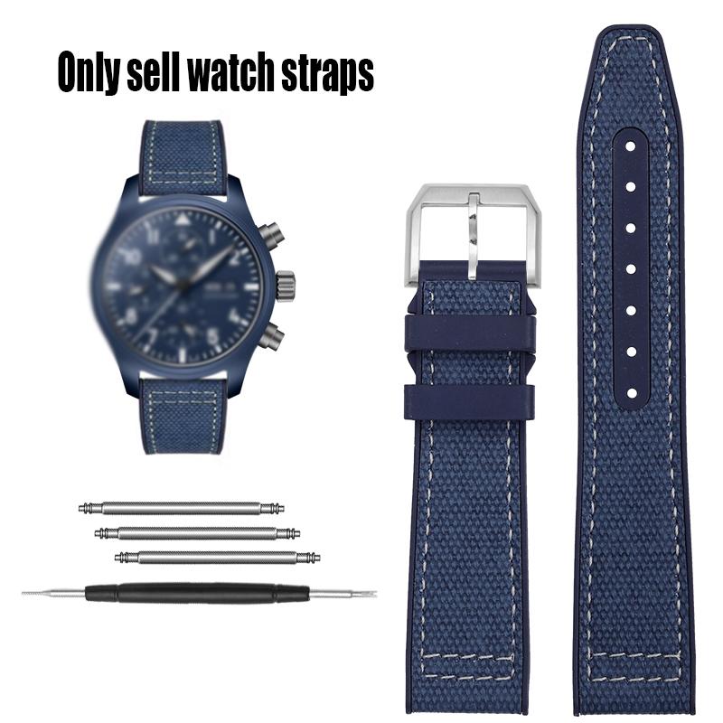 Нейлоновый резиновый ремешок для часов Для IWC Pilot Spade A Mark 18 Portuguese Blue Band Складная застежка Холщовая мужская часовая цепочка 20 мм Браслет