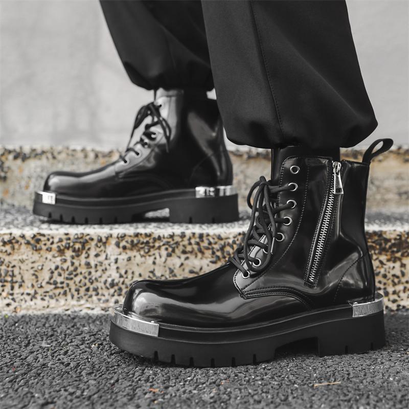Мужские ботинки из натуральной кожи с круглым носком, повседневные кожаные удобные высокие ботинки, модные дизайнерские ботинки на шнуровке, обувь для ходьбы на открытом воздухе