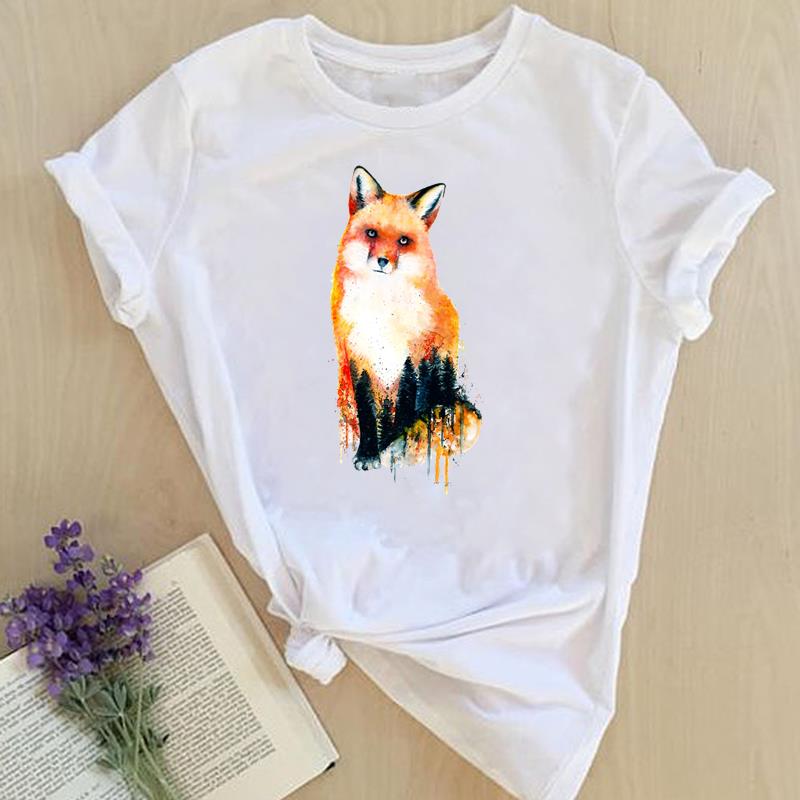 Graphic Tee Short Sleeve Summer Top Wild Animal Sweet Trend Cute 90s Print Ladies Female T Clothing Casual Women's Fashion T-shirt