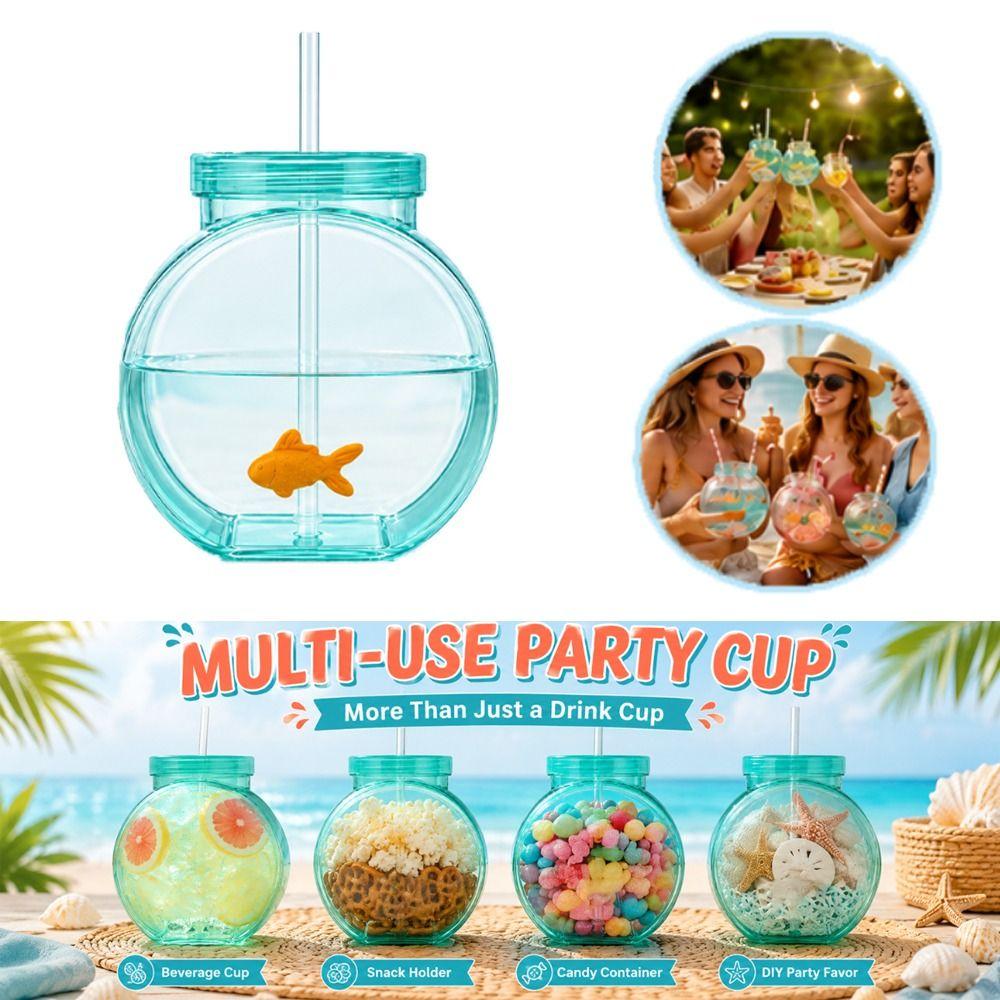 With Lid Plastic Fish Bowl Cup Translucent Green Drinking Purse Bottle  Parties Centerpieces