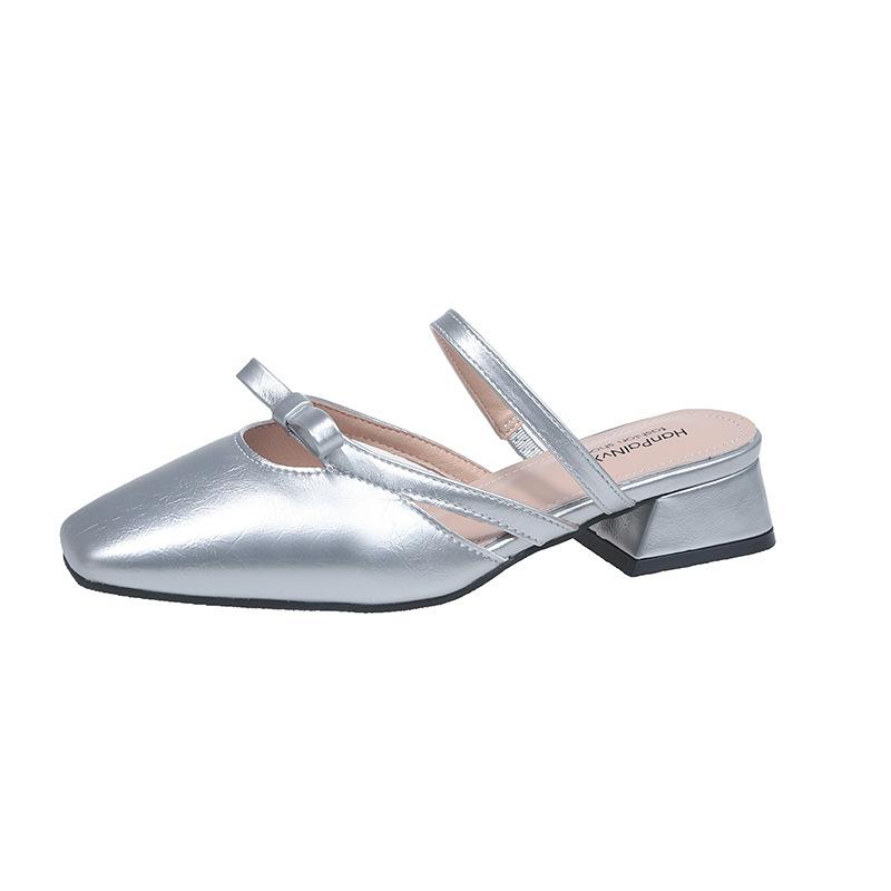 Баотоу полушлепанцы женские летние новые праздничные юбки ретро толстый каблук сандалии