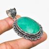 Emerald(Simulated) Gemstone 925 Silver Plated Jewelry Pendant 2.08"