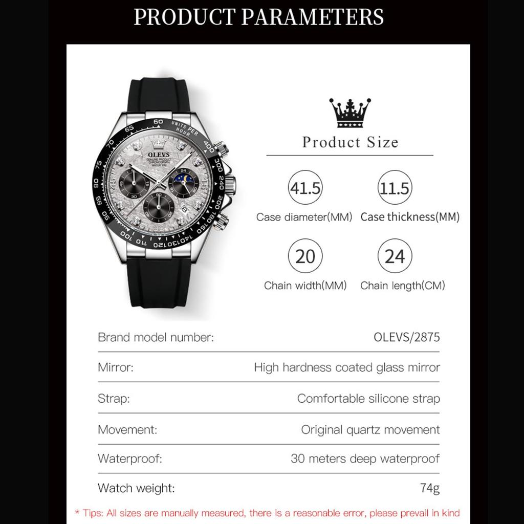 OLEVS Silicone Analog Easy To White Arm Cool Watch for Men Watch, Waterproof, Business, Fashionable, Men's, Popular, Date, Chronograph, Belt, Sports,