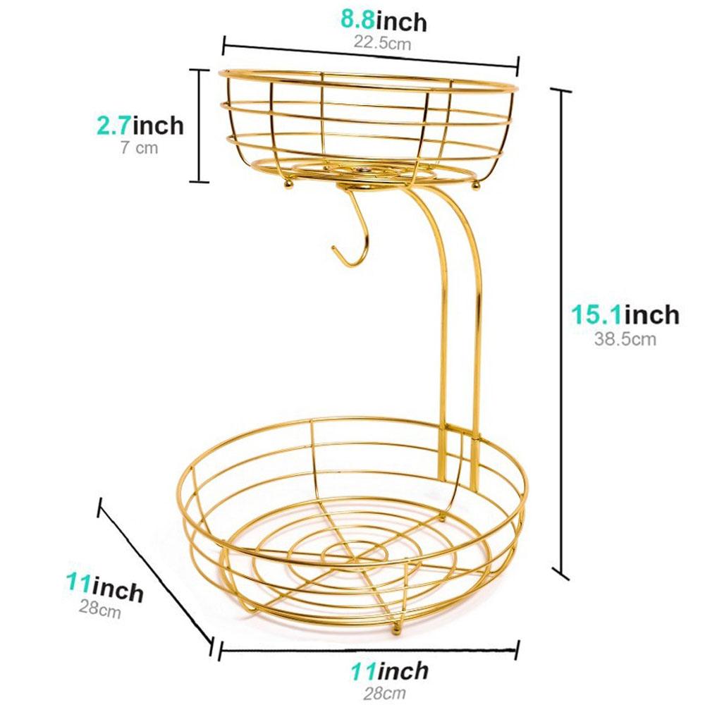 Двухъярусная фруктовая корзина, металлическая фруктовая чаша, хлебницы, держатель для фруктов, большая подставка-органайзер для фруктов с вешалкой для бананов, черная