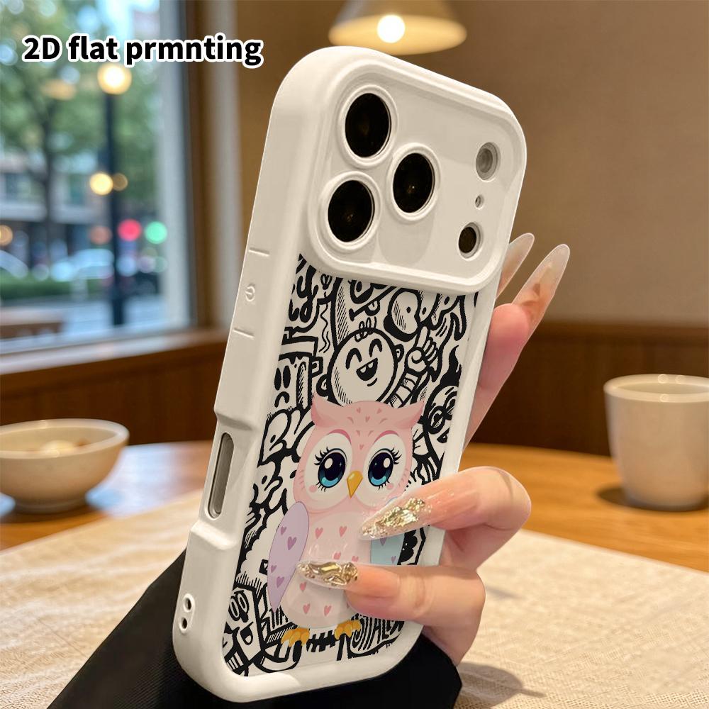 Phone Case: 2D flat design suitable for iPhone 18 17 16 15 14 13 Pro tiered protective case, pink owl, Christmas and Halloween gift