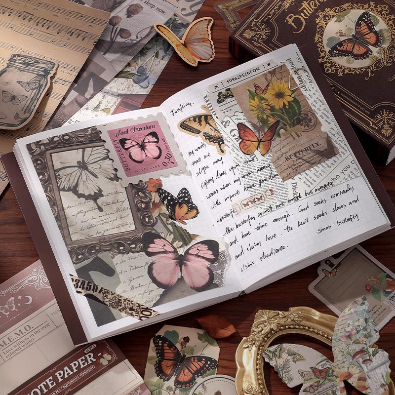 140 pcs Vintage Butterfly theme Gift set Collage stickers Scrapbooking Material handmade Diary Album Junk Journal Supplies