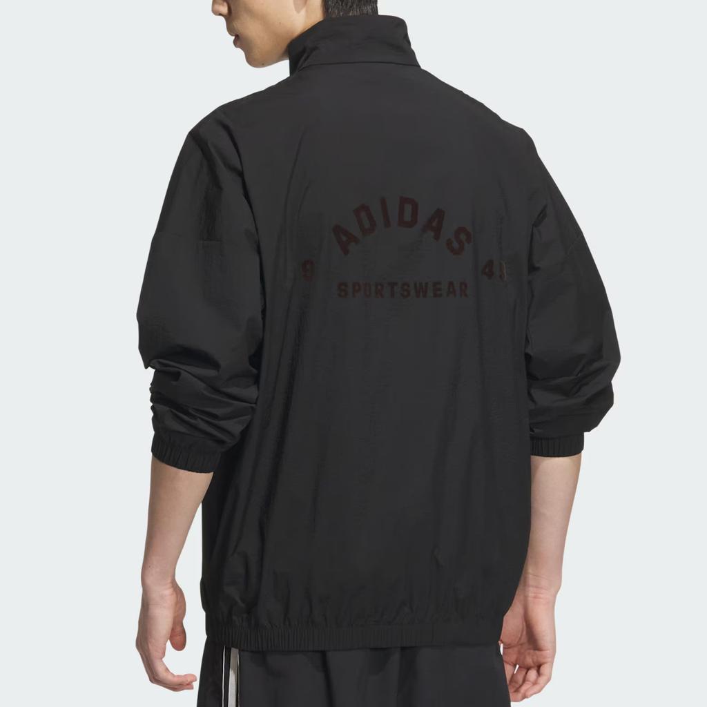 Adidas Lounge Woven Sportswear Logo Waterproof Loose Fit Stand Collar Drop Shoulder Long Sleeve Jacket Men Jacket Black JZ8408