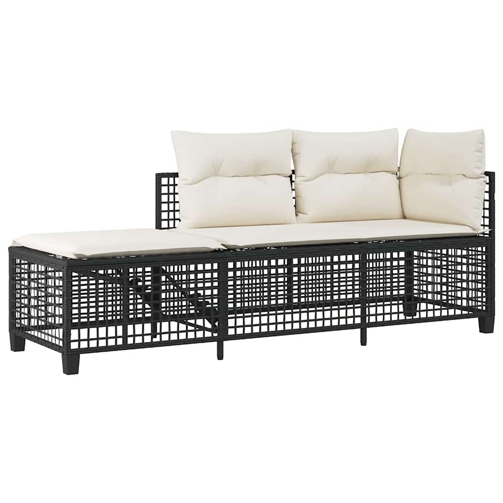 3 Piece Garden Corner Sofa Set with Cushions Black Poly Rattan