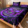 3 предмета Комплект простыней на резинке с рисунком черепа в фиолетовом цвете - Мягкий и удобный комплект постельного белья для декора спальни, гостевой комнаты и общежития