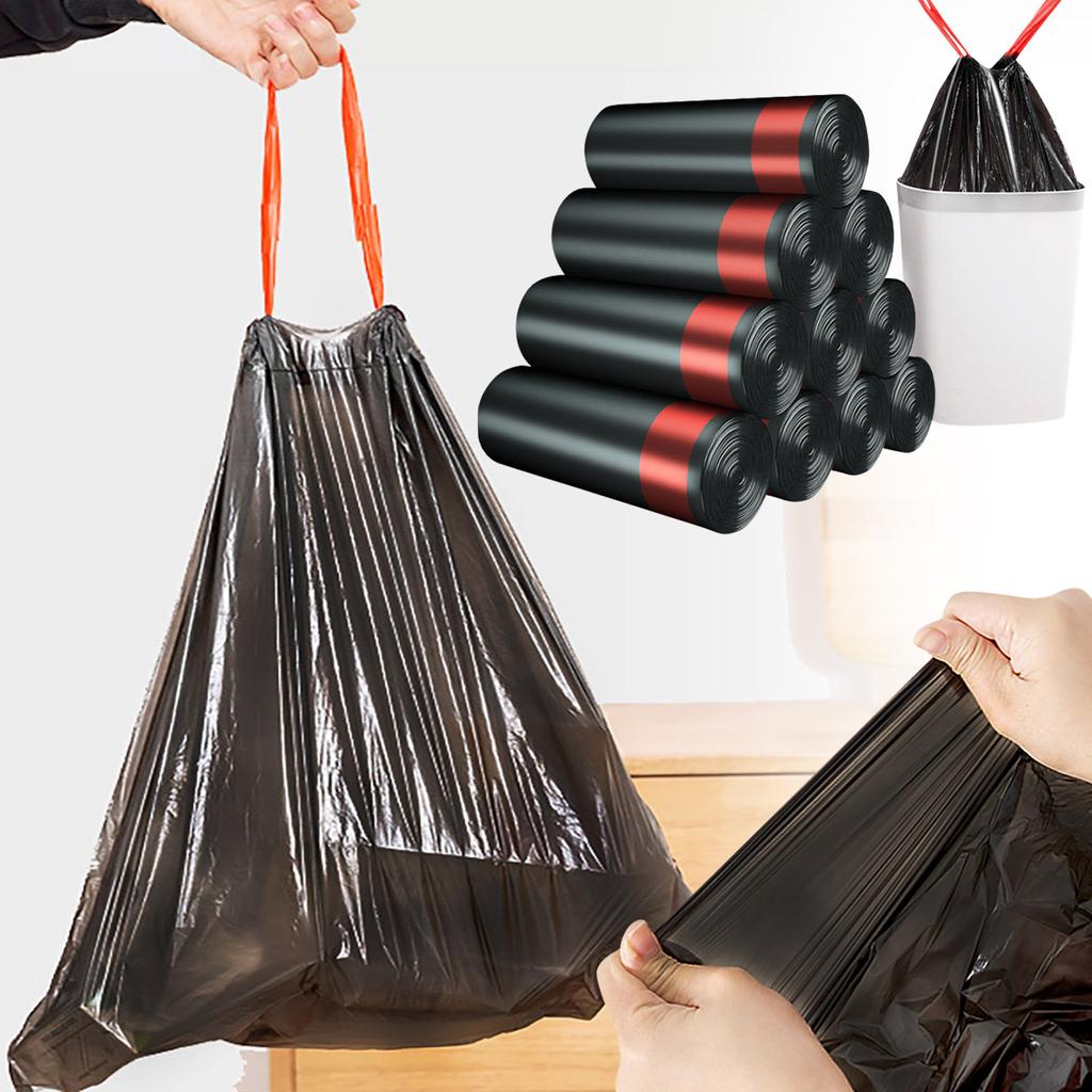 3-roll Thickened Drawcord Closed Garbage Bag Affordable Household Portable Trash Can Medium And Large Plastic Bag
