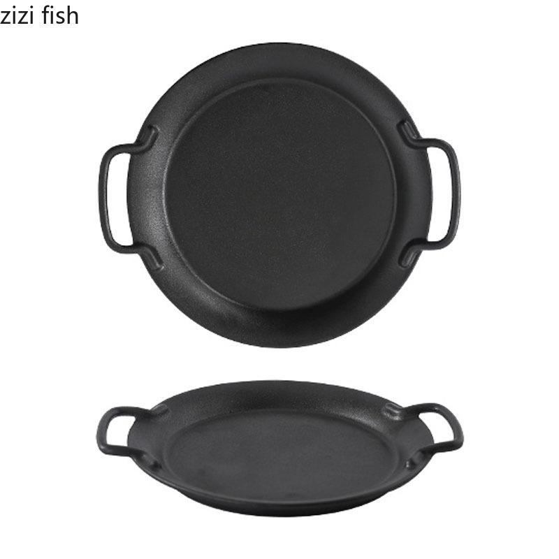Черная матовая керамическая тарелка с двумя ручками, тарелка для стейка, тарелка для хлеба, десертные тарелки, тарелки для салата, специализированная посуда для молекулярной кухни