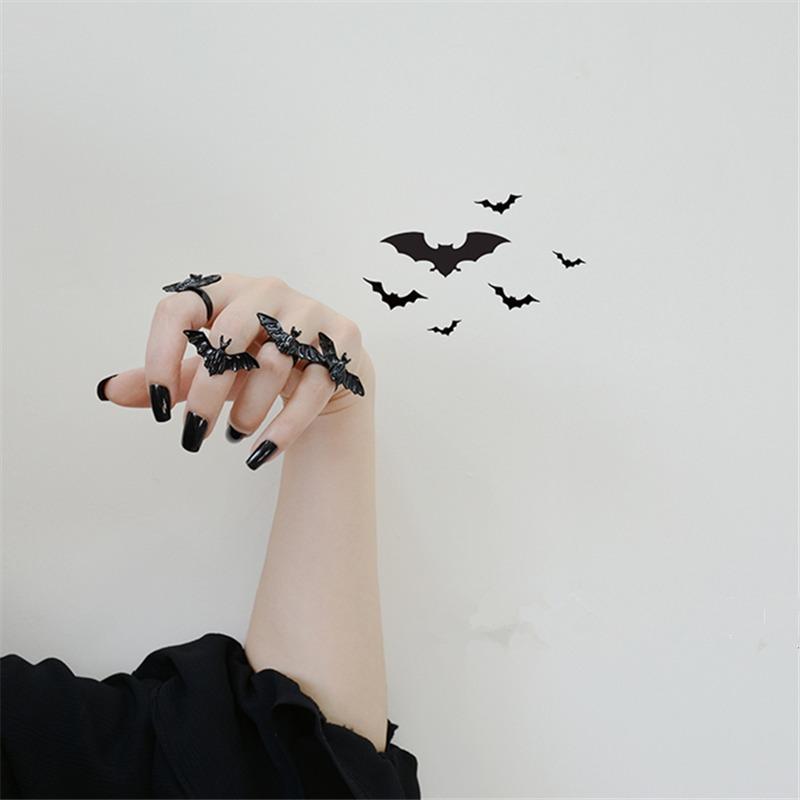 Регулируемое кольцо с изображением животного в готическом стиле, черная летучая мышь