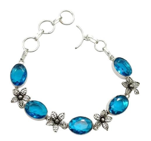 Blue Topaz Gemstone Silver Plated Handmade Bracelet Jewelry BR 49