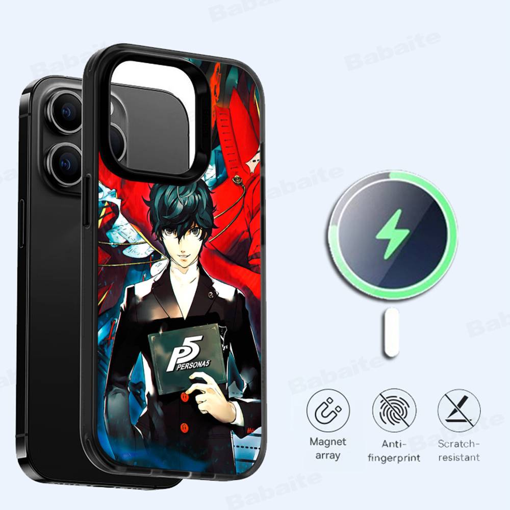Аниме P-Persona S-5 Черный Магнитный Чехол Для Телефона С Поддержкой MagSafe Для iPhone 16 15 17 Pro Max 11 12 13 14 Plus