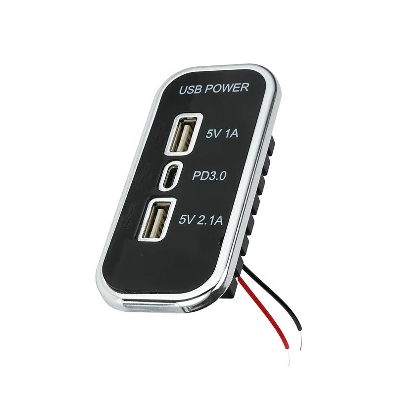 НОВАЯ 3-портовая 12-вольтовая USB-розетка 3,1 А, двойной порт USB A и порт USB C PD3.0, автомобильная розетка для быстрой зарядки для автомобиля, мотоцикла, морского грузовика