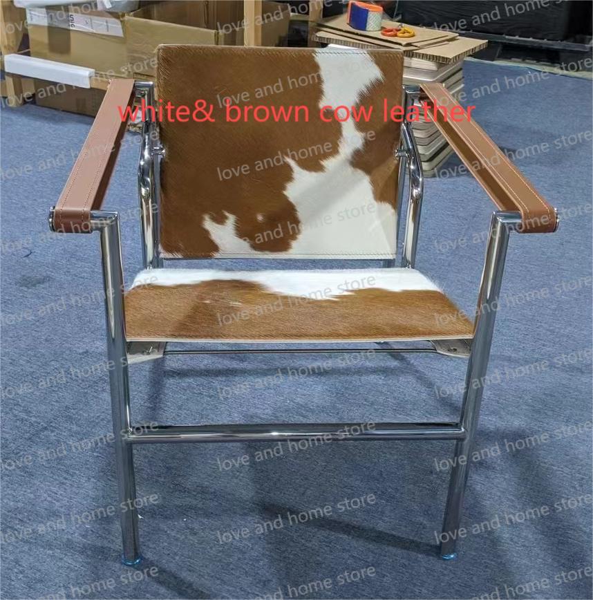Lounge Leisure PU Leather Cow Leather Stainless Steel Frame Chair for Living Room Corbusier Bauhaus Style Armchair Chair