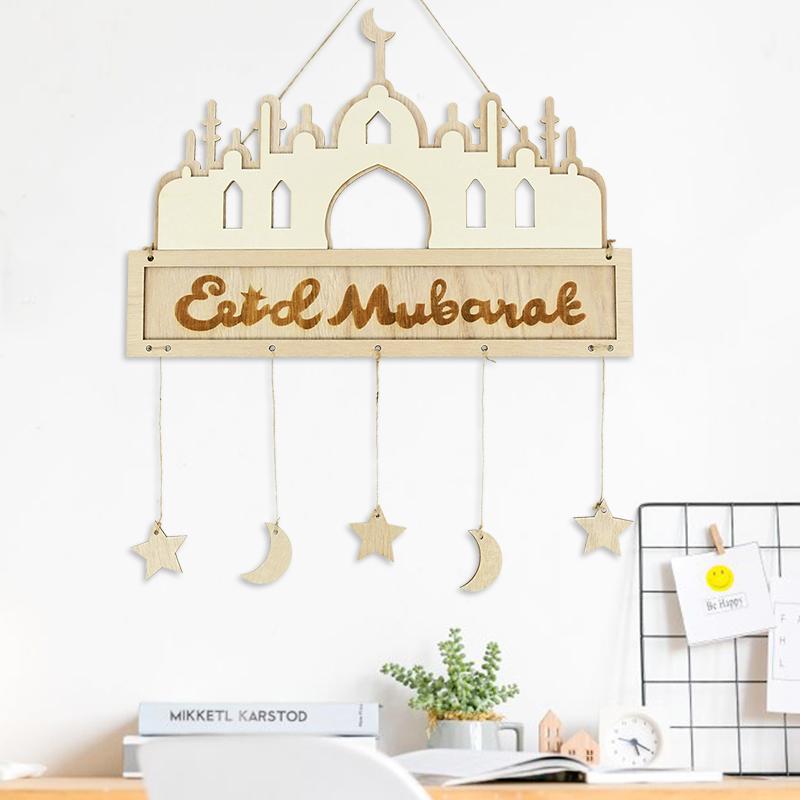 Eid Mubarak Pendant Wooden Ornament Decoration for Home Muslim Islamic Festival Party Eid Al-Adha Gifts Ramadan Kareem Decor