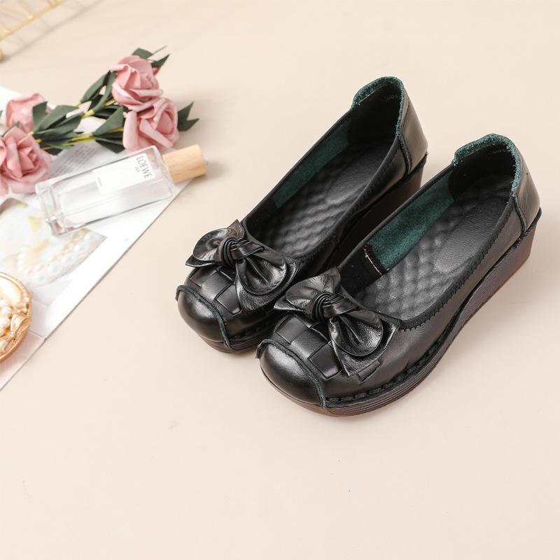 Новые ретро-лоферы из коровьей кожи женские балетки с бантом роскошные женские дизайнерские туфли с низкой мыской женские мокасины на танкетке