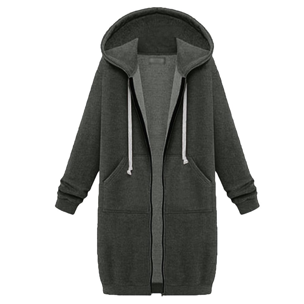 Женский свитшот удлиненный свободный с длинными рукавами и капюшоном с карманами