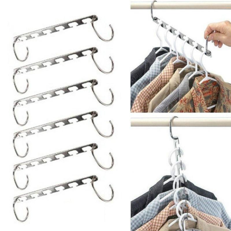 New 1 Pcs 37cm Multifunctional Space Saving Metal Hangers With Magic Hook 6 Hole Clothing Wardrobe Organize Hanger Holder