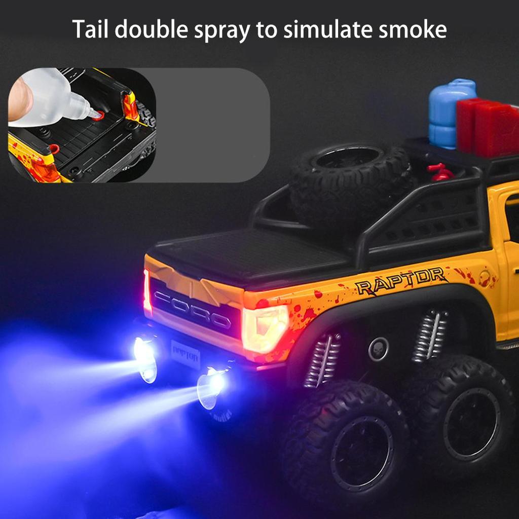 1/28 Scale Ford Raptor F150 6X6 Pickup Truck Diecast Car Model Toy, Pull Back Toy Vehicle with Sound and Light for Kids Toddler Gift Collection