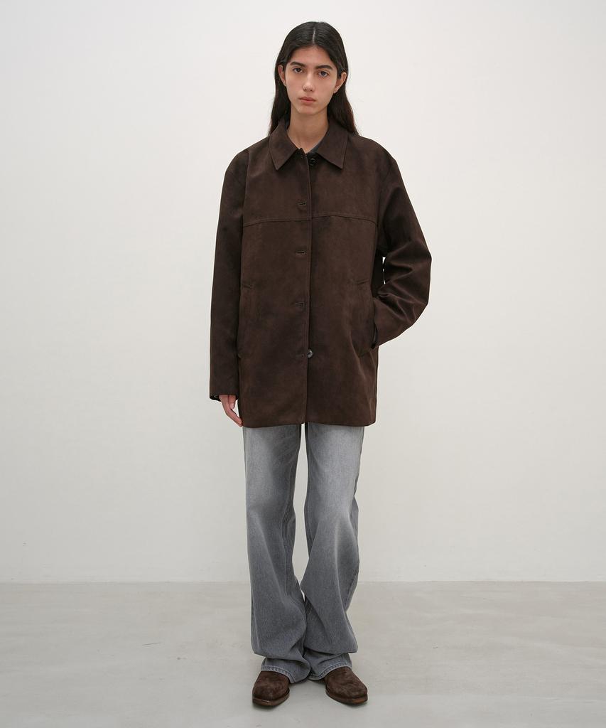 INSILENCE WOMEN Paw Suede Car Coat Dark Brown