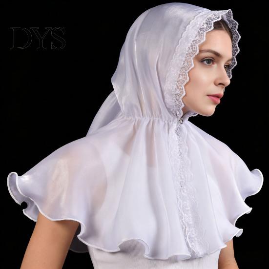 Регулируемый капюшон-платок с кружевной отделкой, из мягкой органзы, с эластичным вырезом для шеи, защита от солнца, ветрозащитный, легкий шарф-накидка