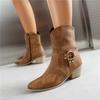 Women Ankle Short Boot Round Toe Thick Mid Heel Zipper Metal Decoration Western Cowboy Boot Lady Fashion Shoes Winter 46
