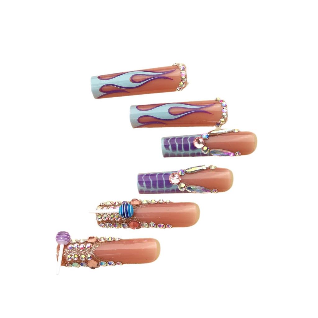 French Sparkle Diamond Nail Tips - Stylish Rectangular Fake Nails