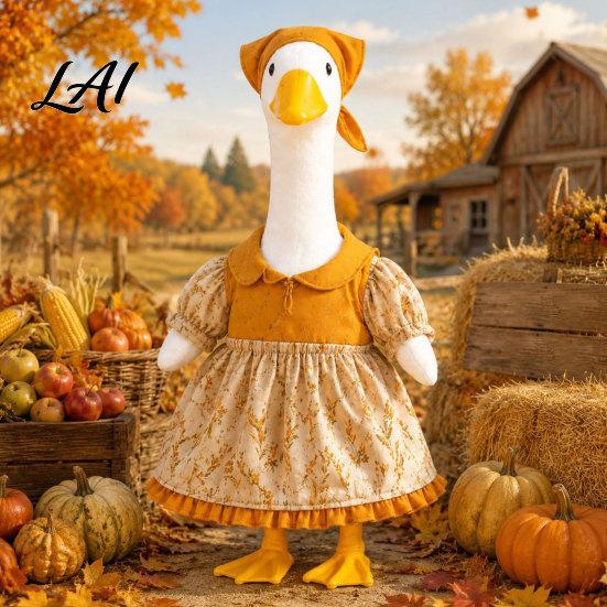 Porch Goose Costumes Thanksgiving Outfit Autumn Dress with Head Scarf Seasonal Outfit for 23 Inch Statue Outdoor Garden Yard Decor Lawn Clothes