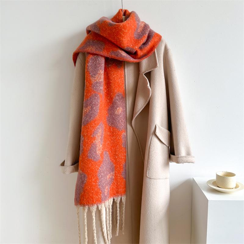 Autumn Winter Imitation Cashmere Scarf Men Women Thickened Warm Elegant Neckerchief Leopard Print Soft Long Tassel Scarves