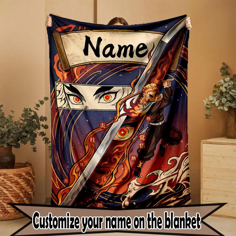 Custom Name Personalized Demon Slayer Print Blanket, Home Decor, Bedroom, Sofa, Camping, Couch, Gifts for Birthday Christmas