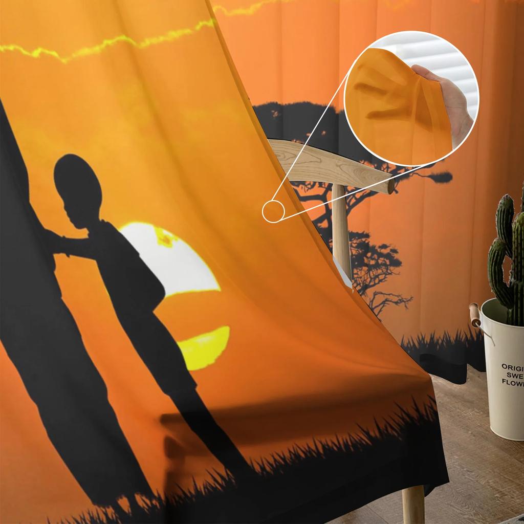 Sunset African Woman Child Tree Silhouettes Tulle Sheer Curtains for Living Room Bedroom Window Curtain Voile Organza Drapes
