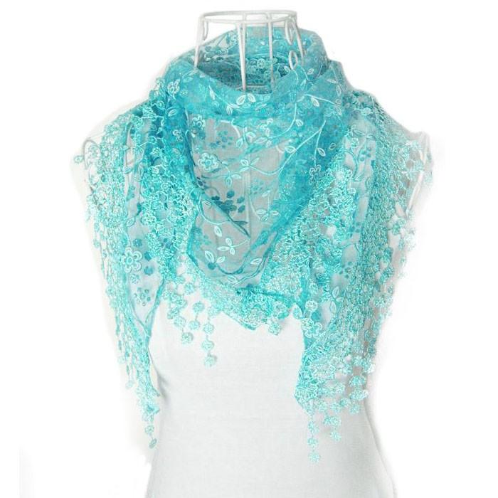 Fashion Lace Tassel Sheer Rntout Floral Print Mantilla Scarf Shawl