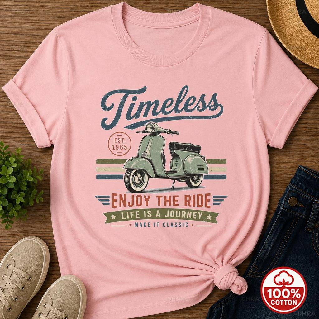 Timeless Journey TShirt Unisex Vintage Scooter Travel Graphic Cotton Top