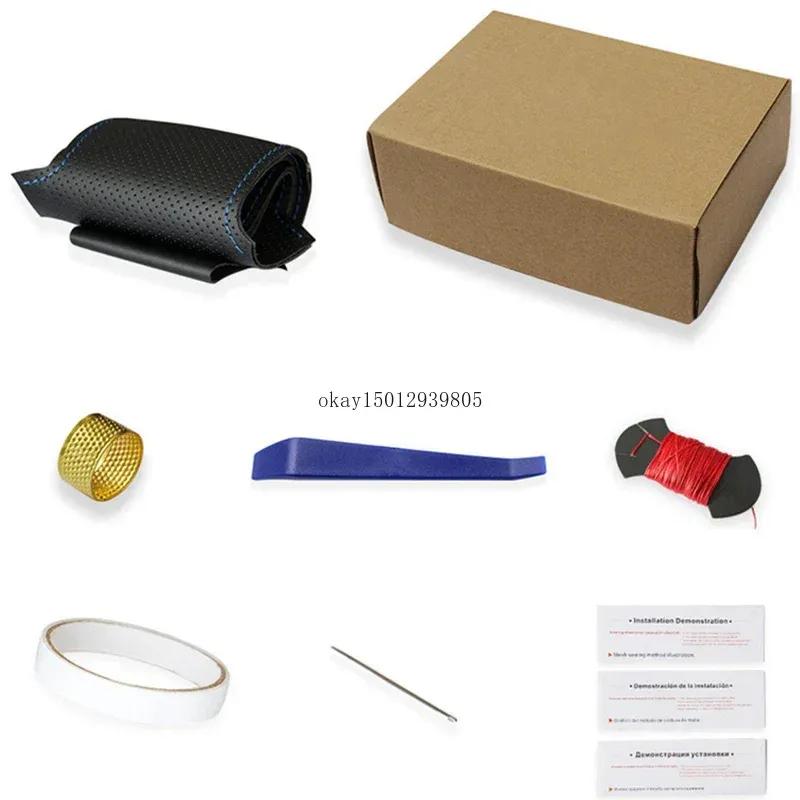 Для Ford Mustang 2015- Mustang GT 2015- Сшитый вручную противоскользящий замшевый чехол на руль автомобиля