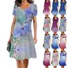 Women's Fashion Flower Print Large Size Short Sleeve Length Dress Women's