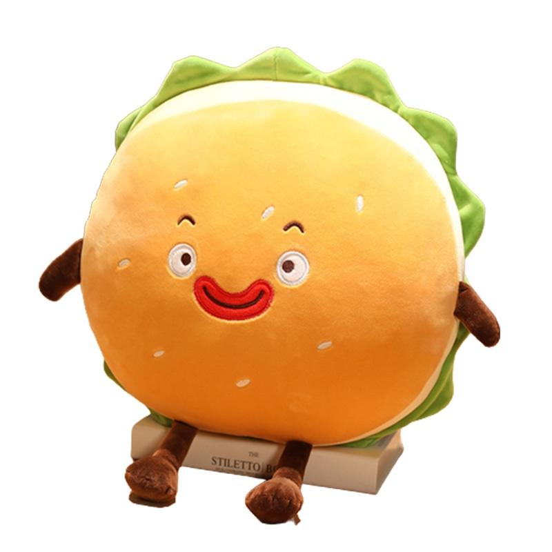 Cartoon Hamburger Plush Cushion With Short Plush Material For Home Decor And Comfort