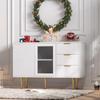 Sideboard with 3 Drawers and 2 Doors, Chest of Drawers with Glass Door and Metal Feet, Buffet for Dining Room, Living Room or Hallway, 120x38 X79.5 Cm, White